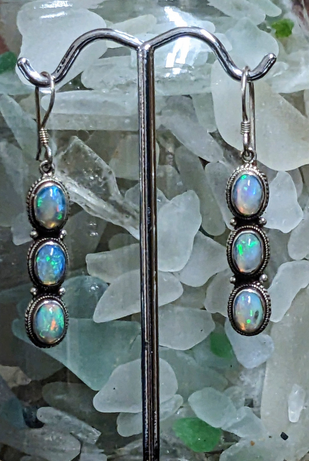 Strikingly Translucent Opal Drop Earrings - Floating Lotus