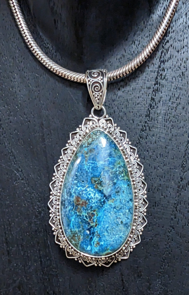 Stunning Chrysocolla Statement Pendant - Floating Lotus