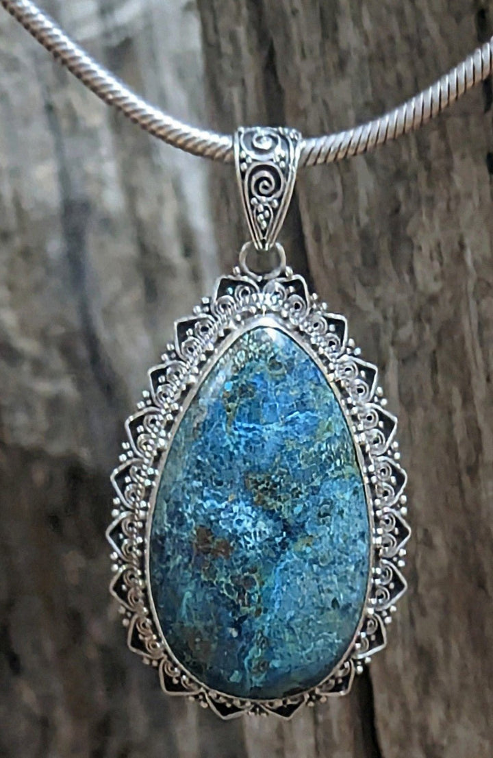 Stunning Chrysocolla Statement Pendant - Floating Lotus