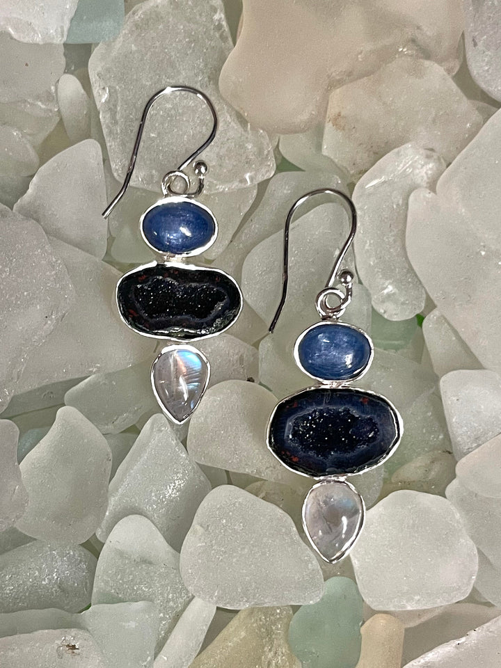 Stunning Kyanite Moonstone Druzy Earrings - Floating Lotus