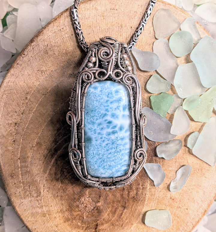 Stunning Statement Larimar Pendant - Floating Lotus