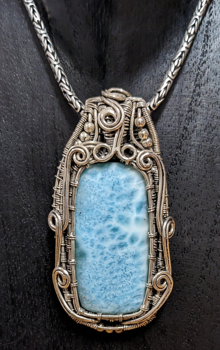 Stunning Statement Larimar Pendant - Floating Lotus