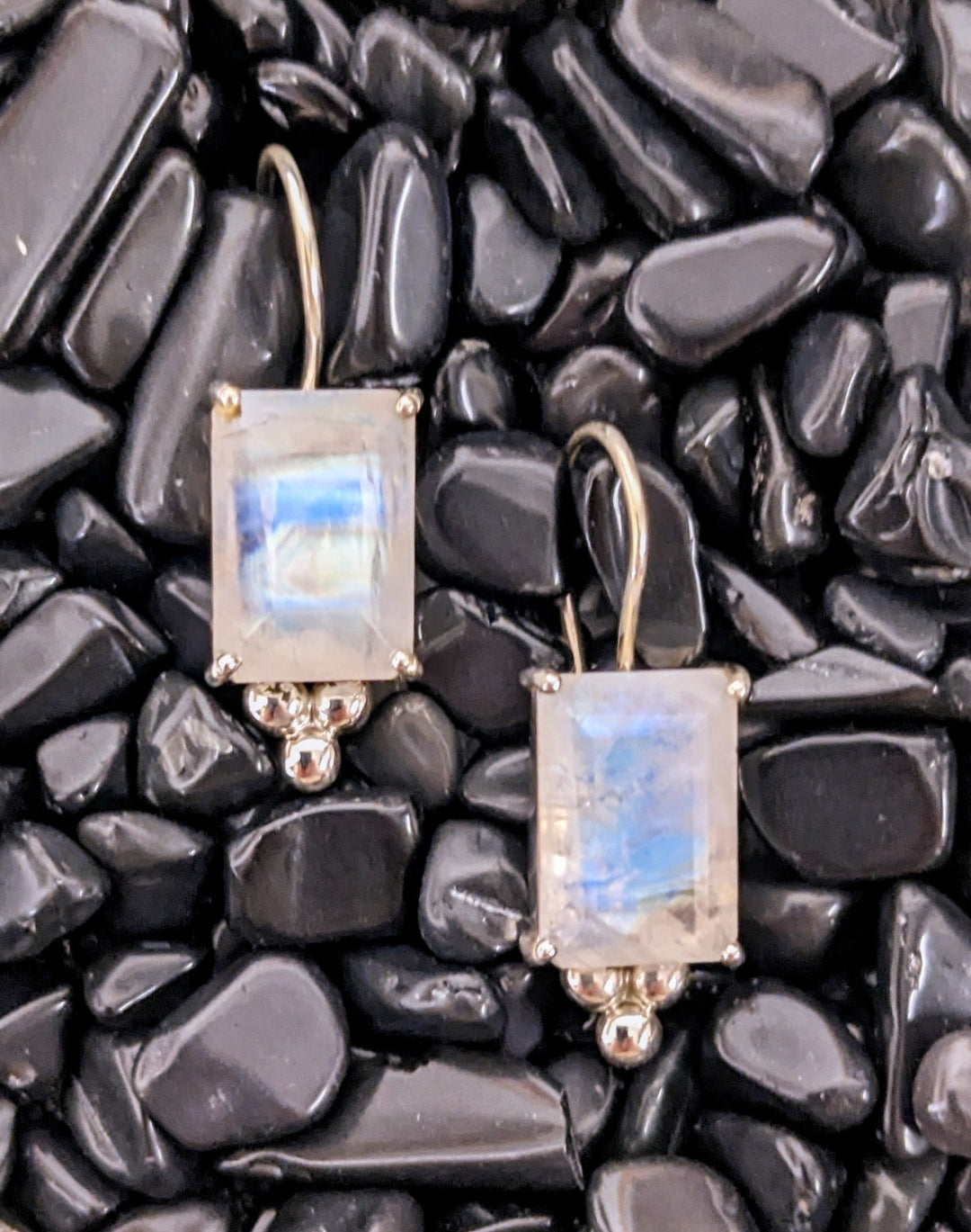 Translucent and Faceted Moonstone Earrings - Floating Lotus