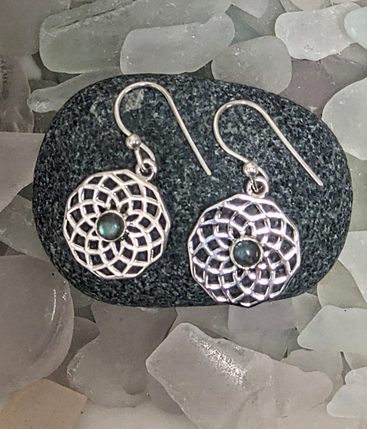 Unique Labradorite Flower of Life Earrings - Floating Lotus