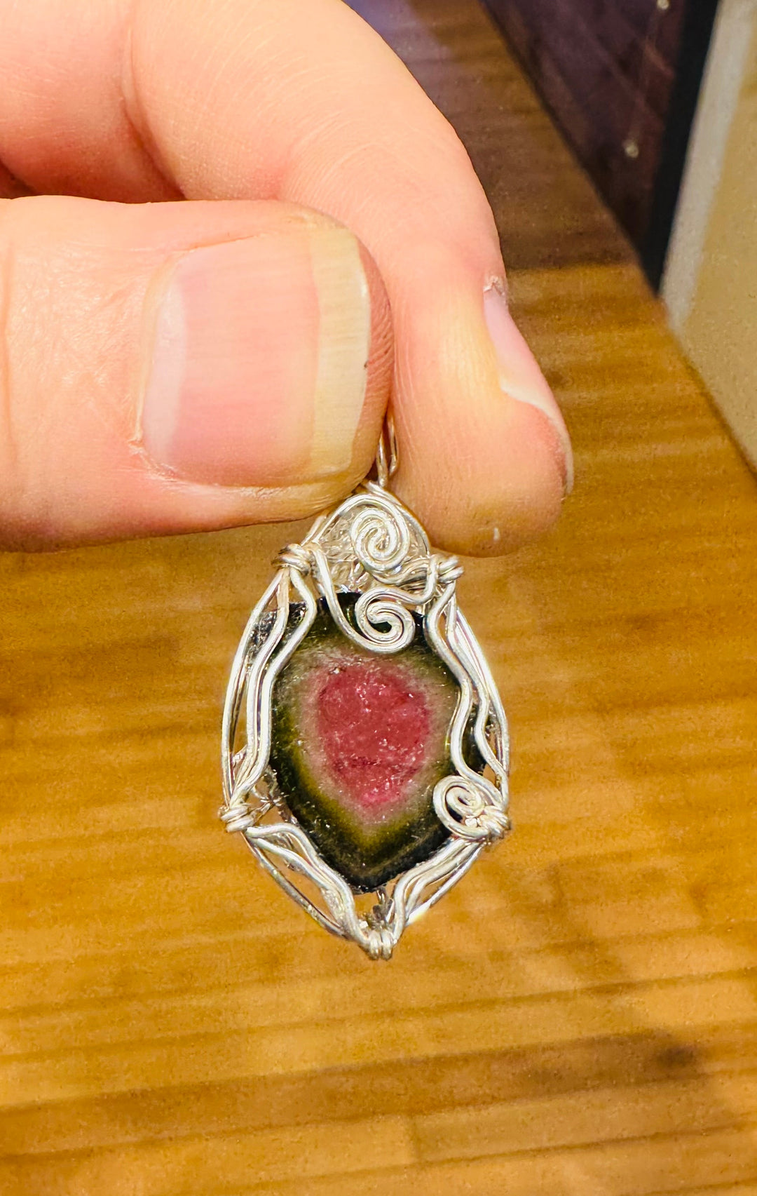 Watermelon Tourmaline Pendant - Floating Lotus