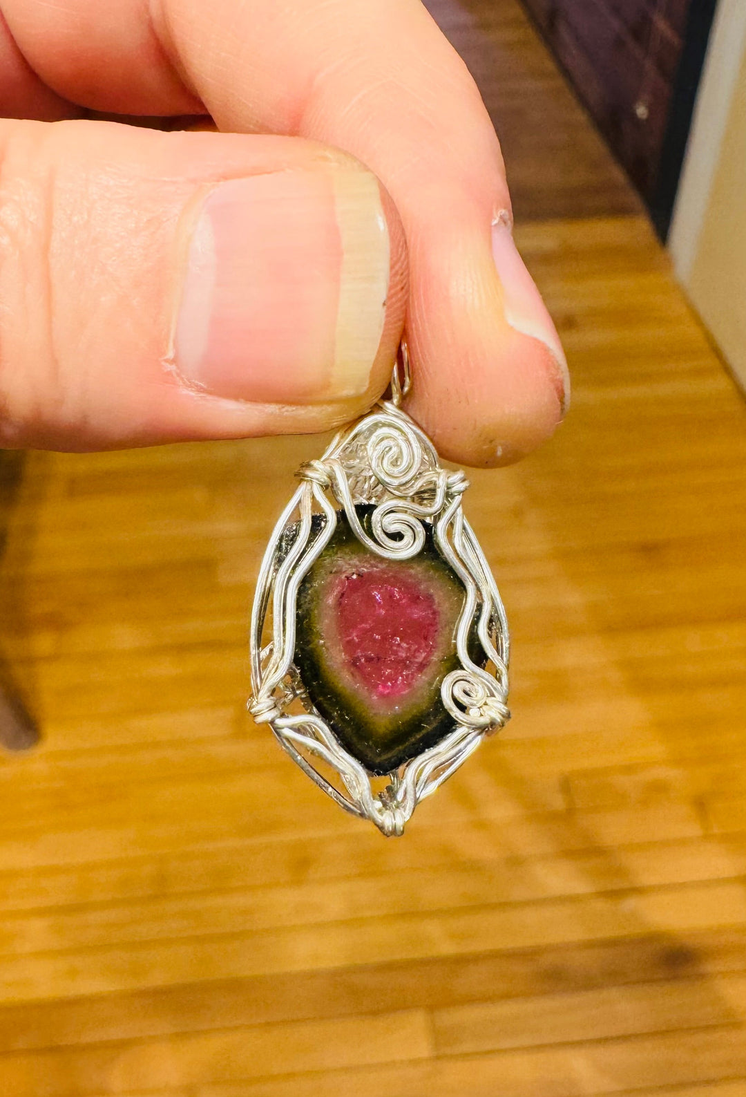 Watermelon Tourmaline Pendant - Floating Lotus