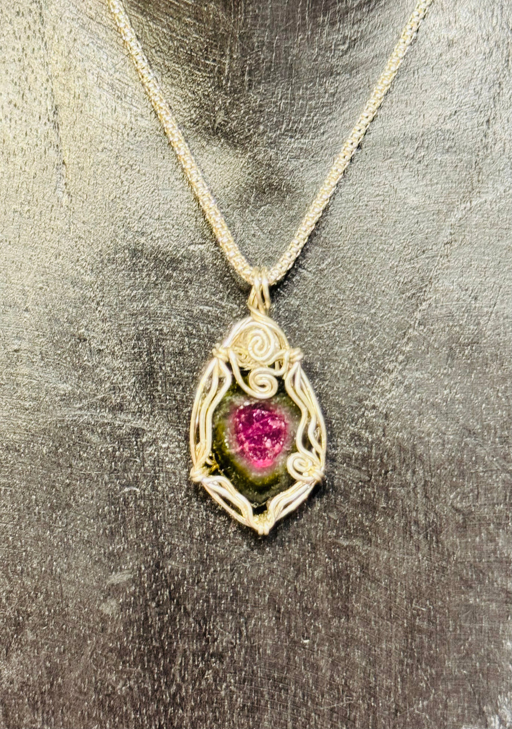 Watermelon Tourmaline Pendant - Floating Lotus