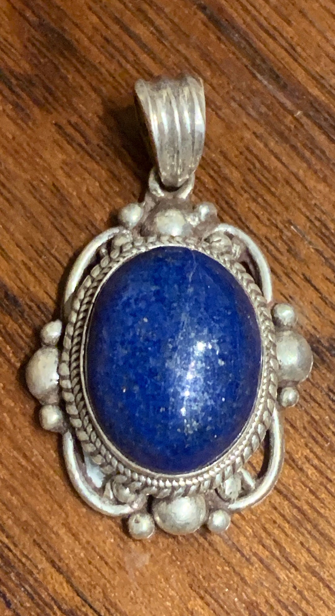 Oval Lapis Pendant - Floating Lotus