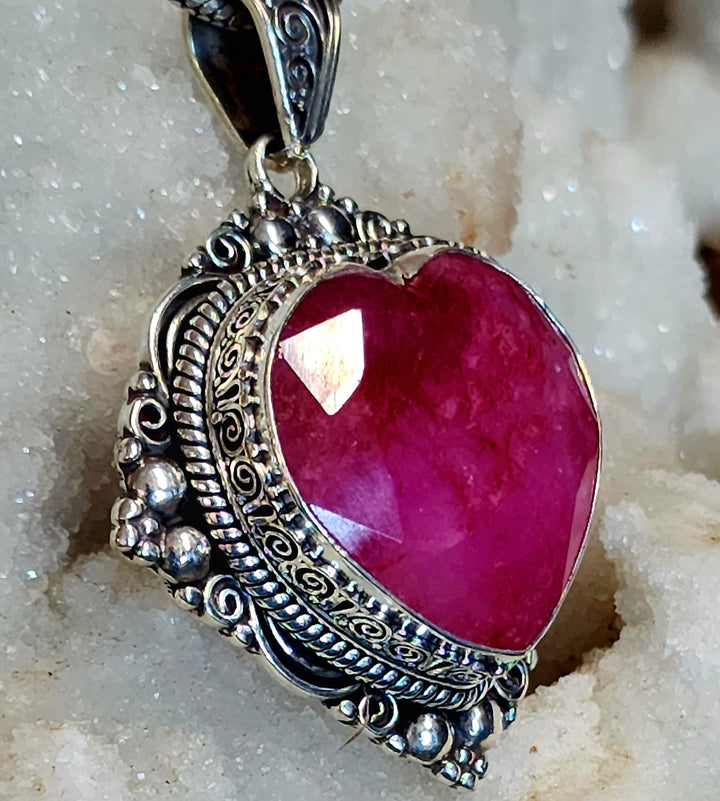 Scrollwork Heart Shaped Ruby Pendant