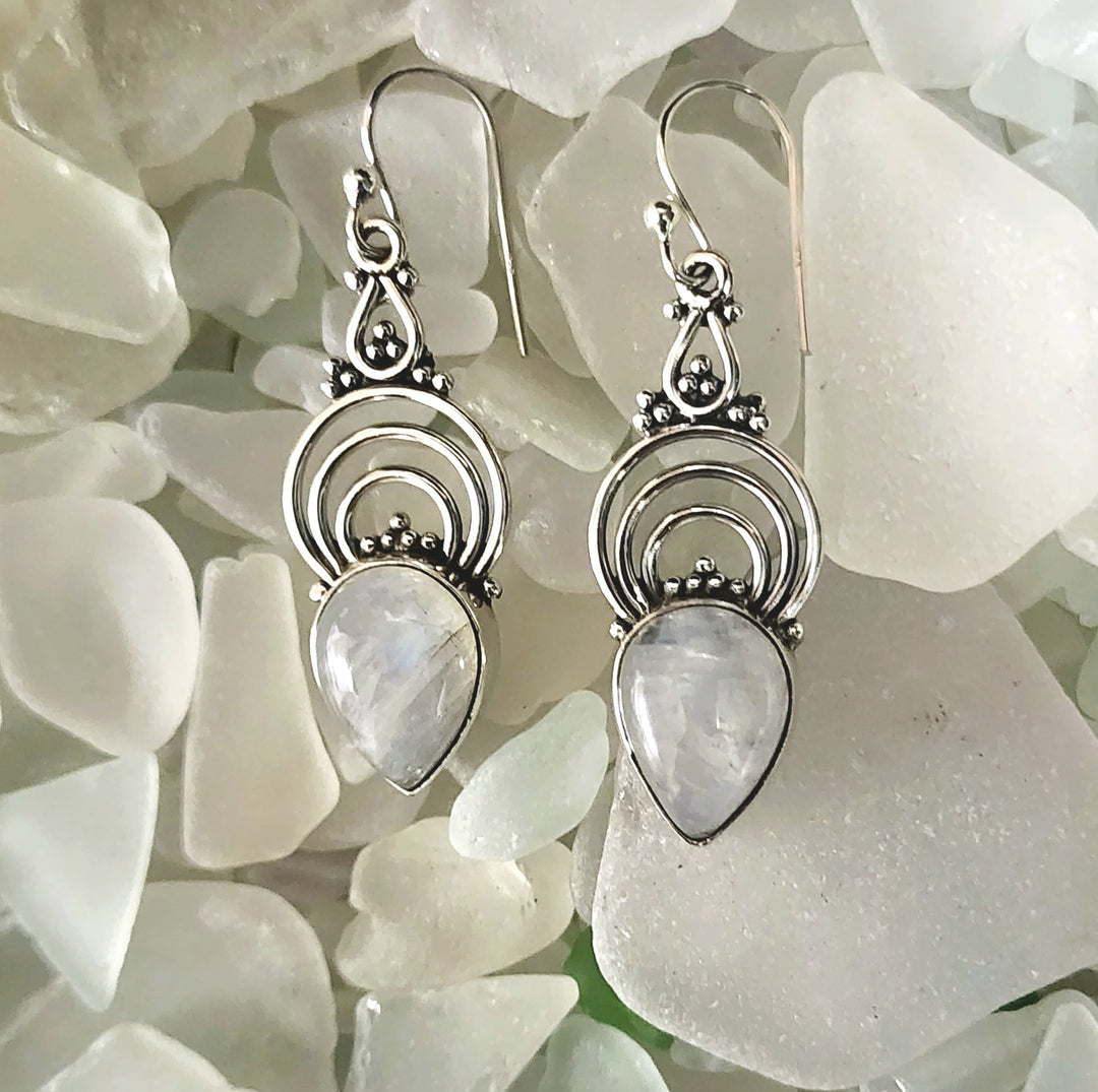 Intricate Drop Moonstone Earrings