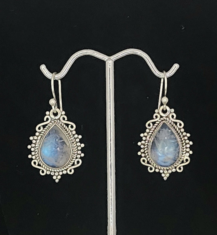 Moonstone Earrings with Detailed Scrollwork