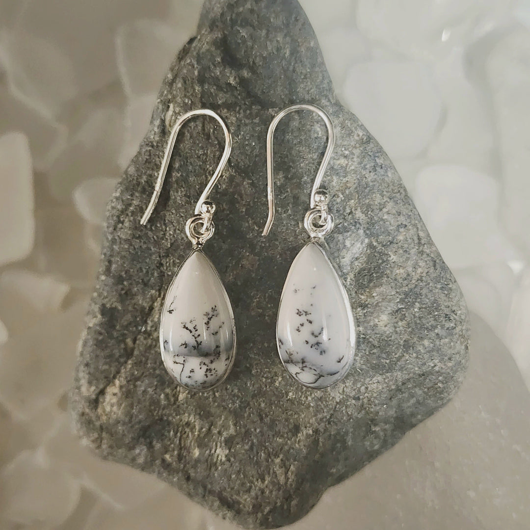 Dendrite Agate Teardrop Earrings