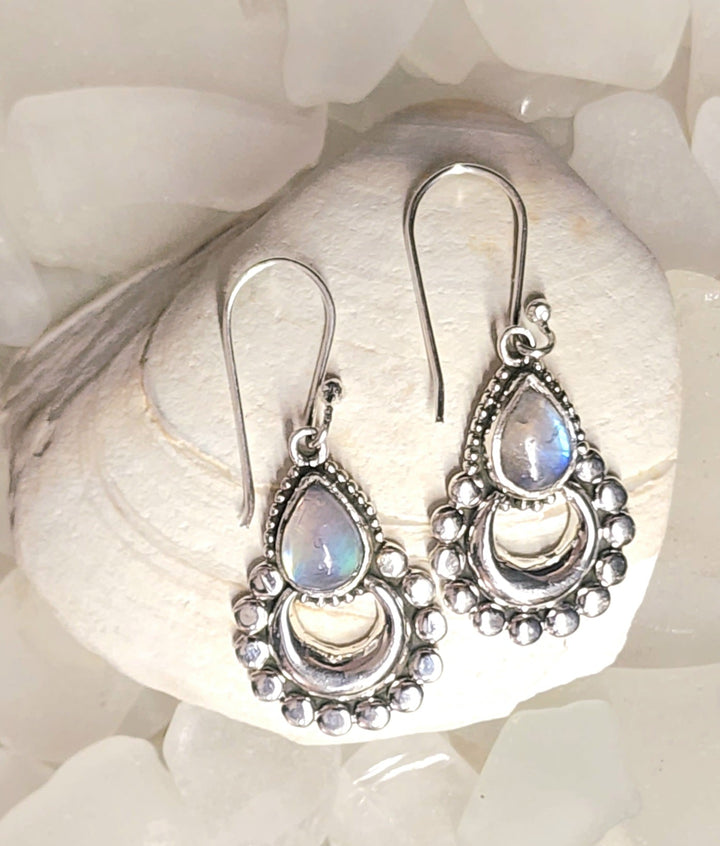 Teardrop Loop Moonstone Earrings