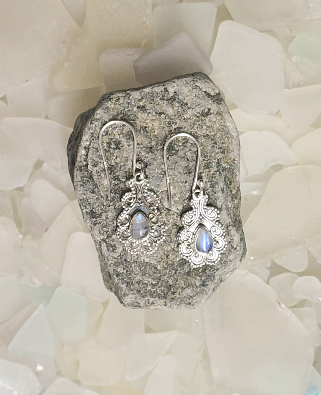 Moonstone Earrings with Scroll Detail