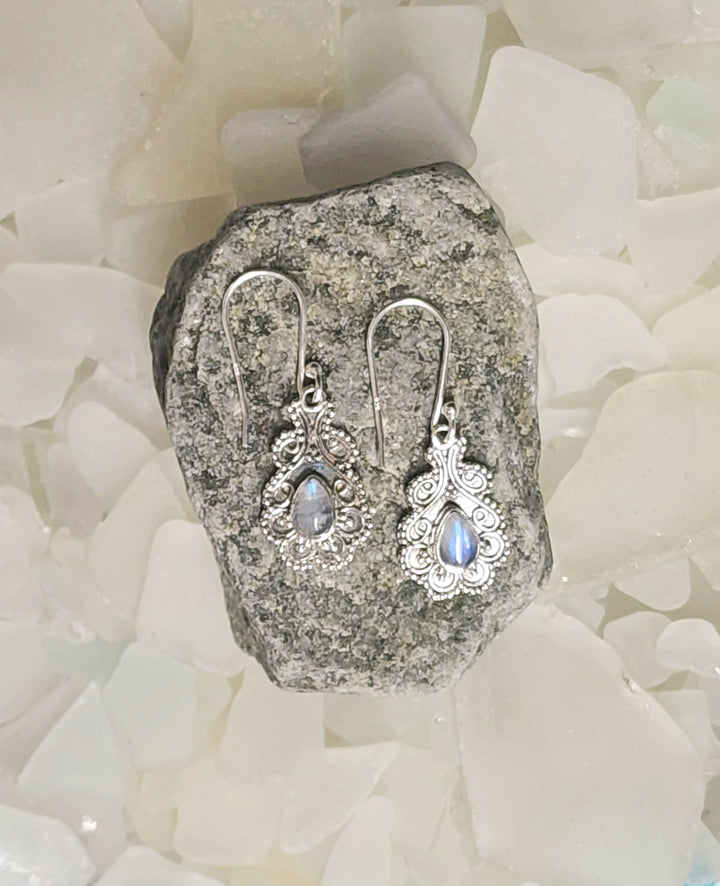 Moonstone Earrings with Scroll Detail