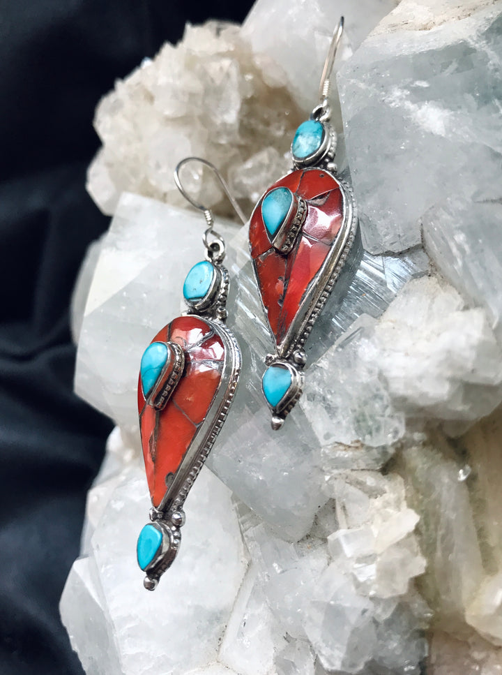 Heart of the Sea Antique Coral & Turquoise Earrings