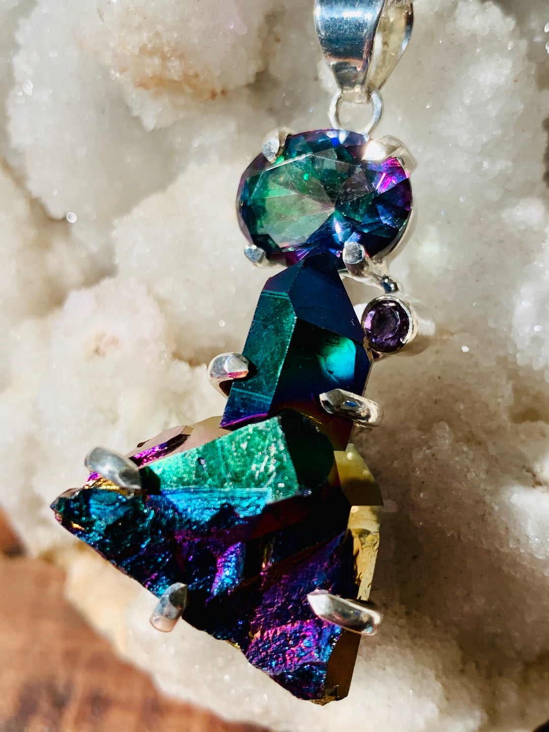 The Seer’s Eye Rainbow Aura & Mystic Topaz Pendant - Floating Lotus