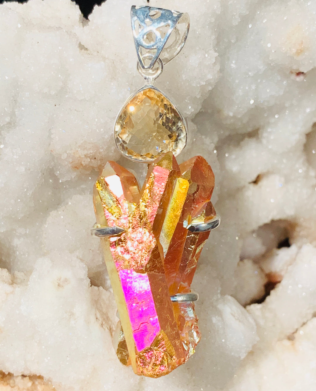 Radiant Bliss Sunshine Aura & Citrine Pendant - Floating Lotus