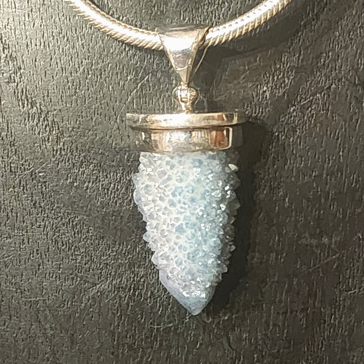 Aquamarine Aura Druzy Pendant - Floating Lotus