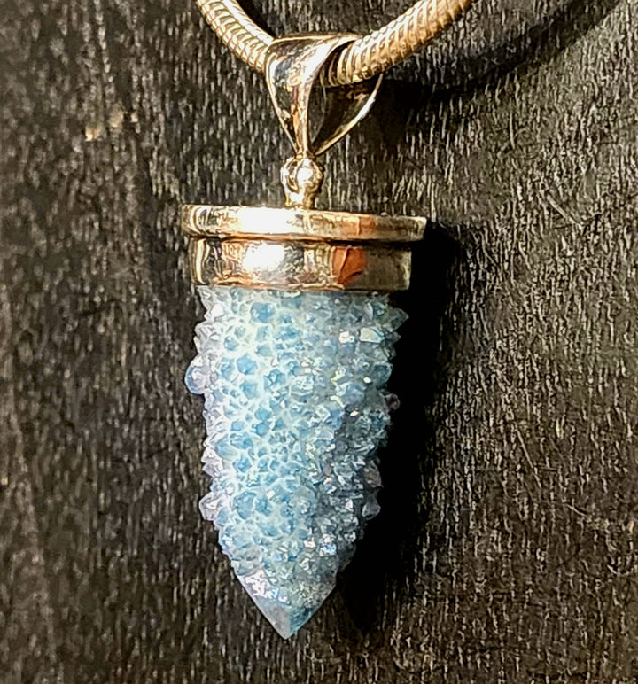 Aquamarine Aura Druzy Pendant - Floating Lotus