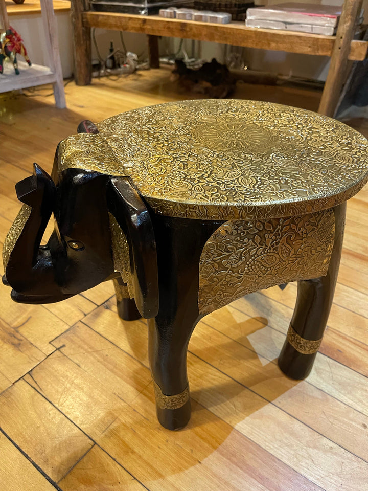 Brass Elephant Stool - Floating Lotus