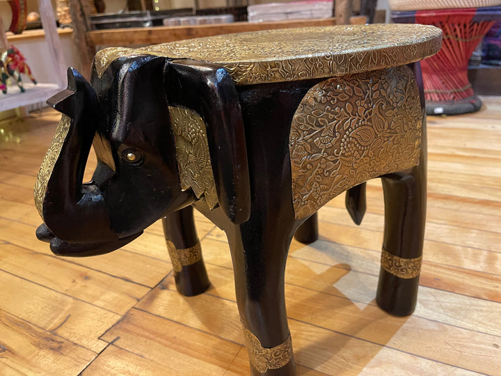 Brass Elephant Stool - Floating Lotus