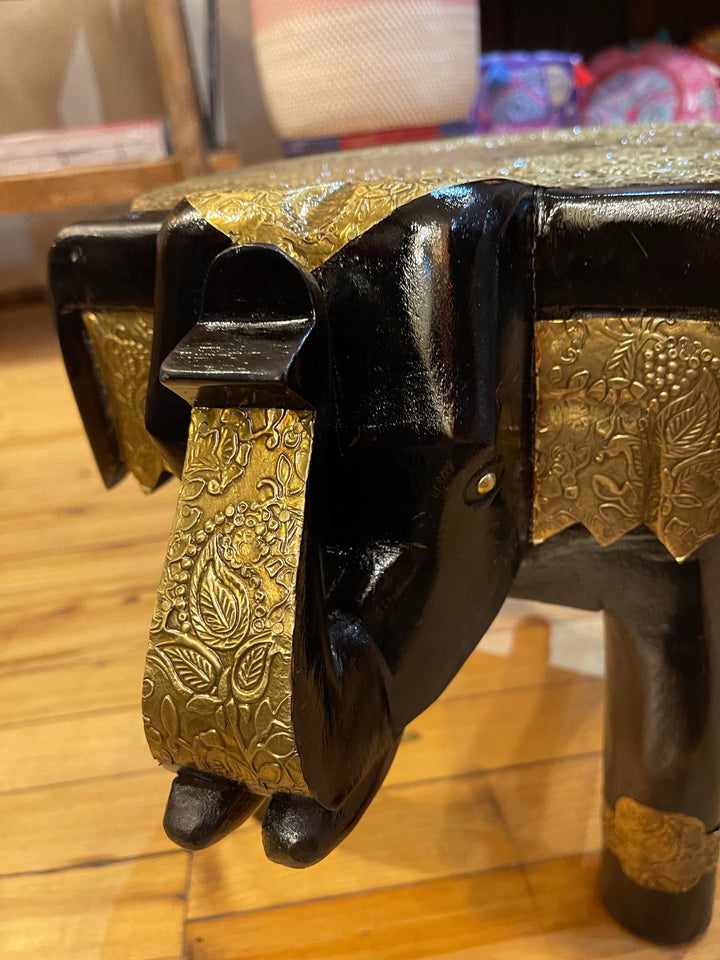 Brass Elephant Stool - Floating Lotus