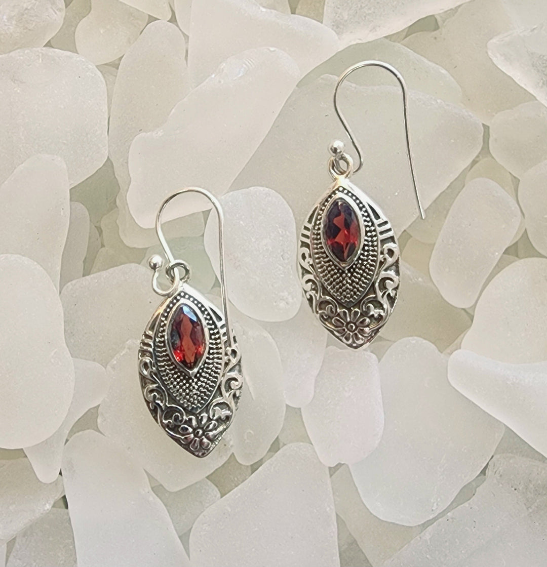 Elegant Drop Garnet Earrings - Floating Lotus