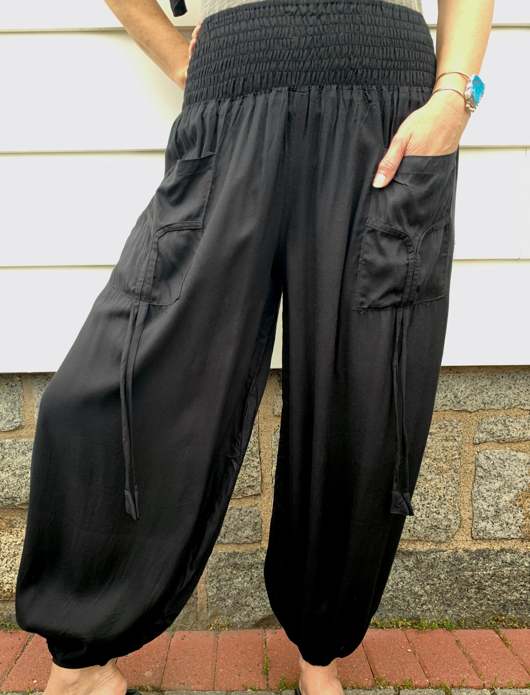 Black Harem Pants - Floating Lotus