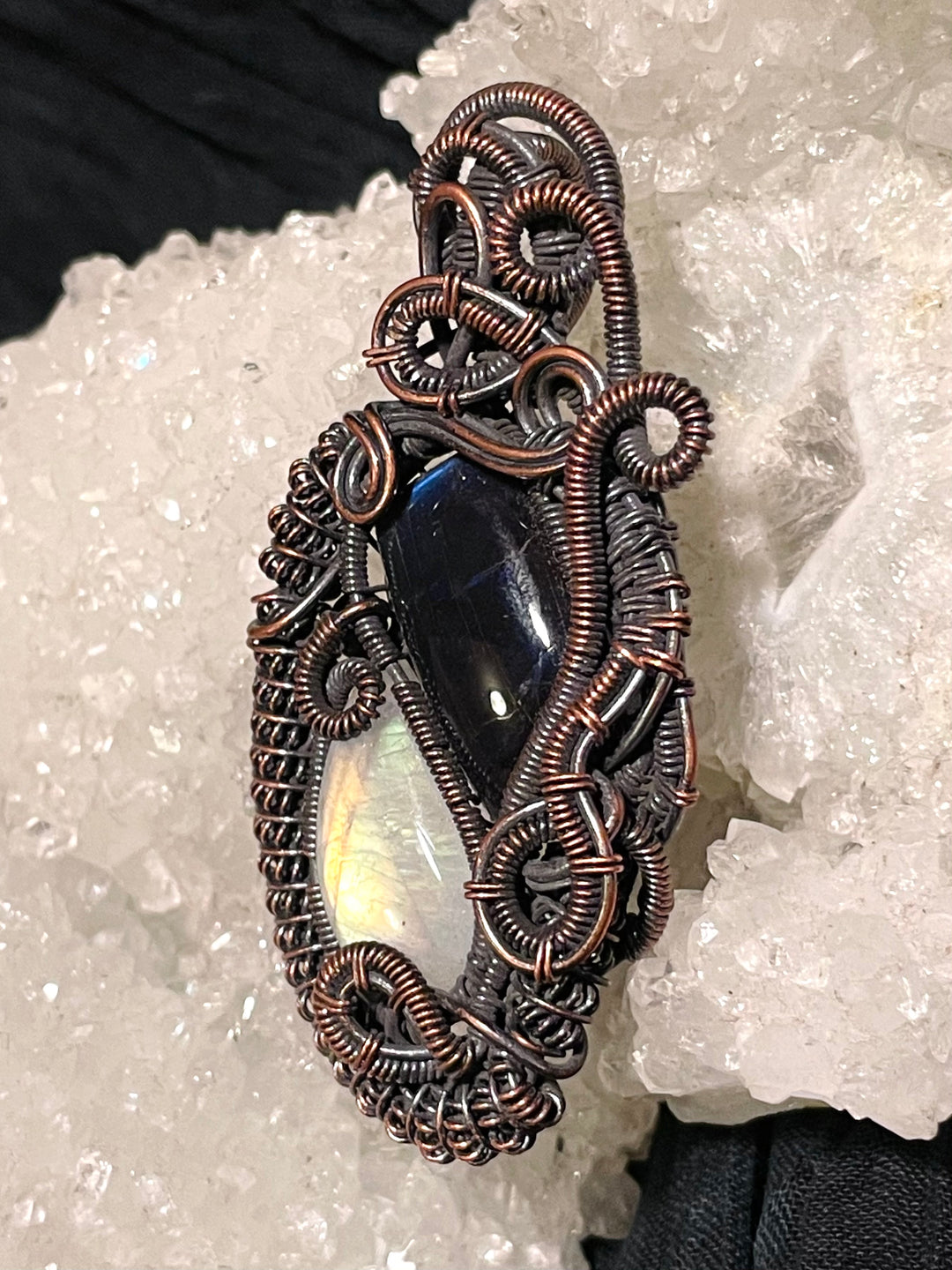 Divine Duality Moonstone and Labradorite Pendant