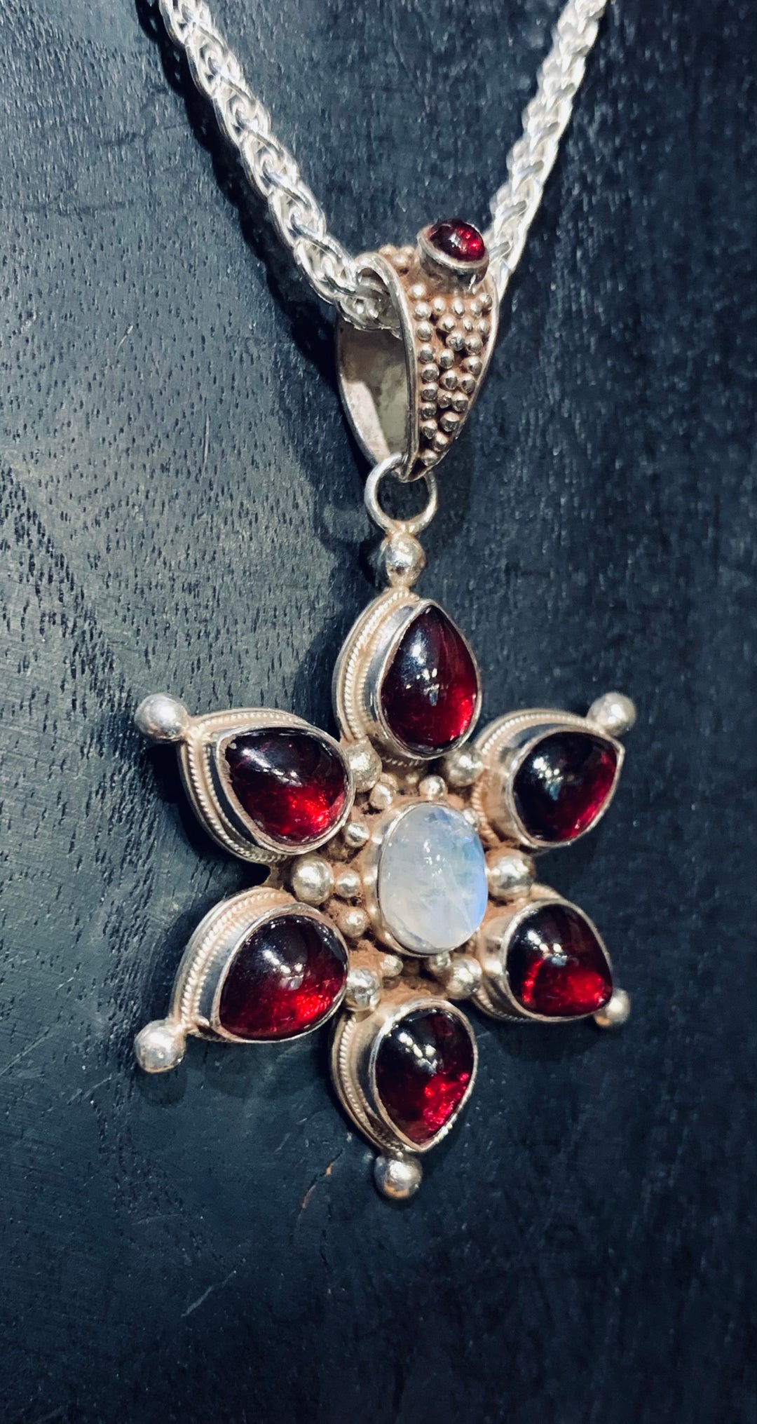 Garnet and Moonstone Star Pendant