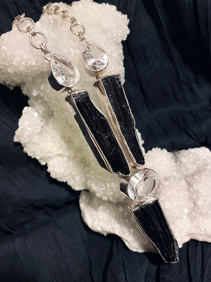 Cosmic Harmony Quartz and Black Tourmaline Necklace