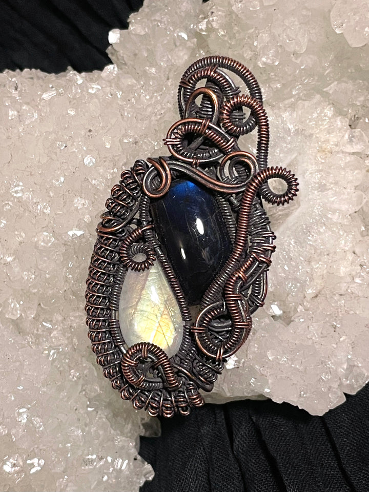 Divine Duality Moonstone and Labradorite Pendant