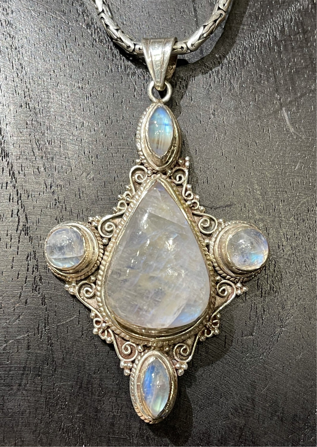 Rainbow Moonstone Teardrop Pendant