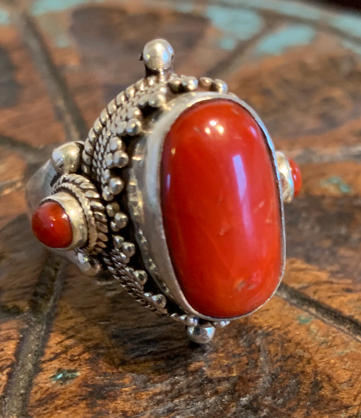 Tibetan Coral Ring - Floating Lotus