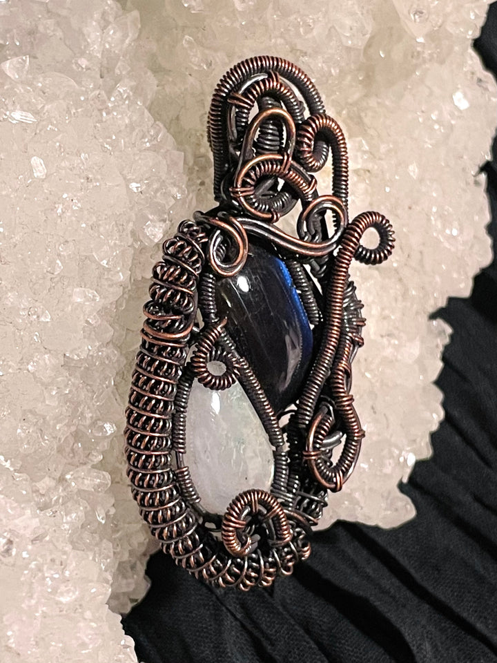 Divine Duality Moonstone and Labradorite Pendant