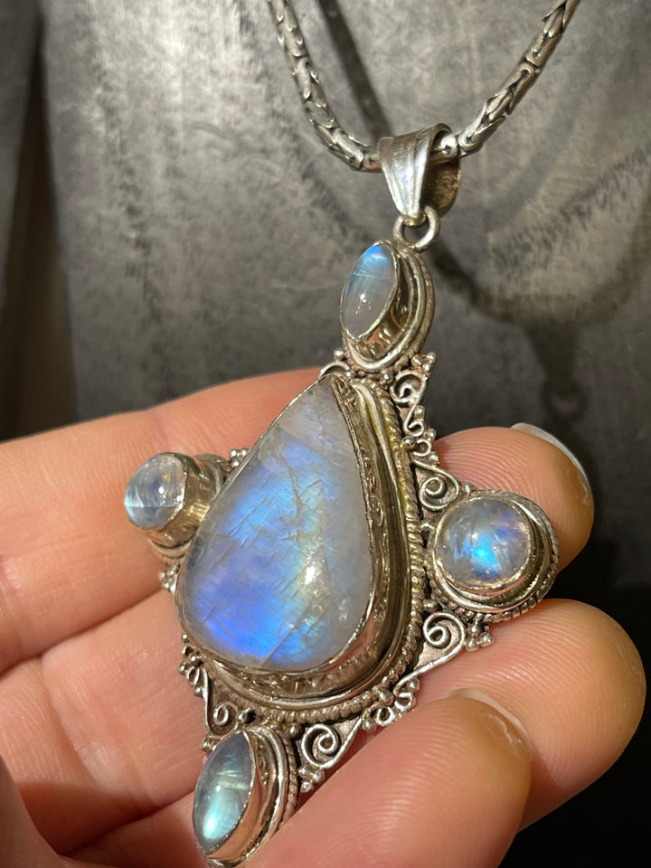 Rainbow Moonstone Teardrop Pendant