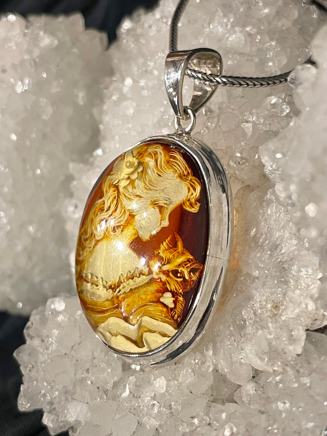 Carved Amber Cameo Pendant