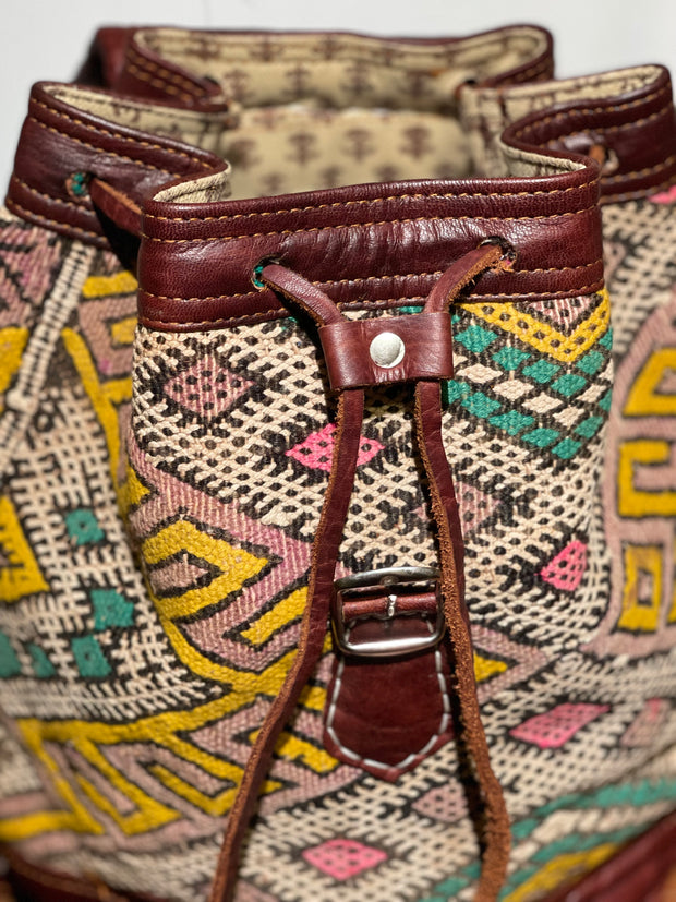 Handmade Kilim and Leather Bucket Handbag