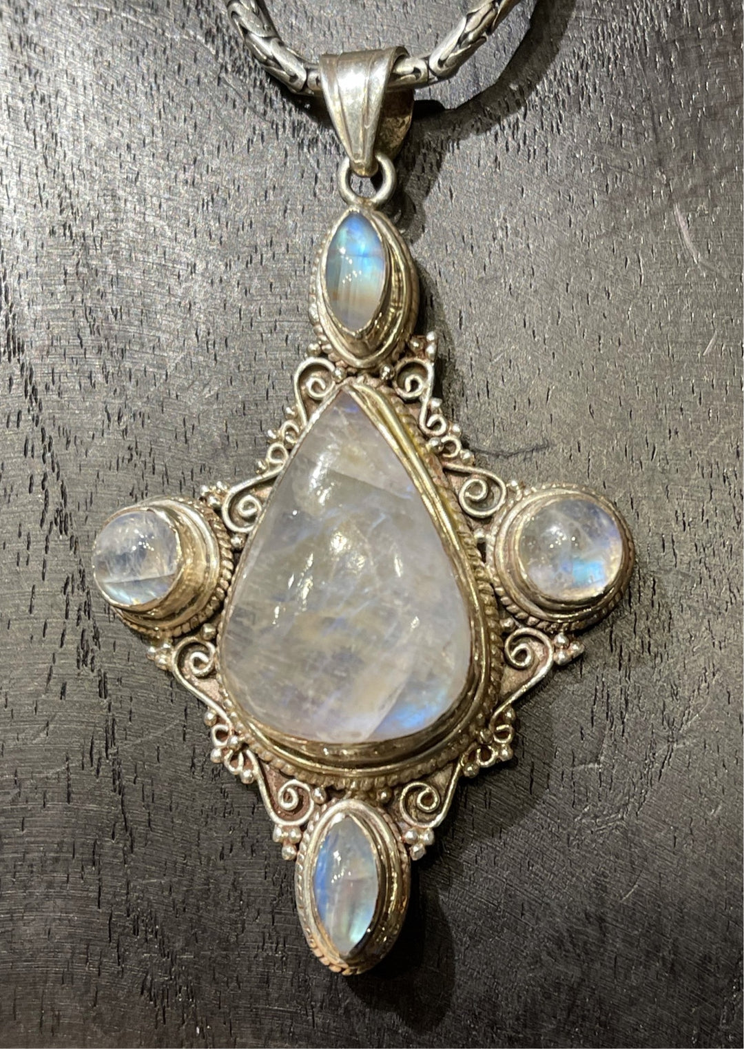 Rainbow Moonstone Teardrop Pendant