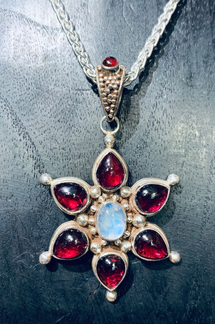 Garnet and Moonstone Star Pendant