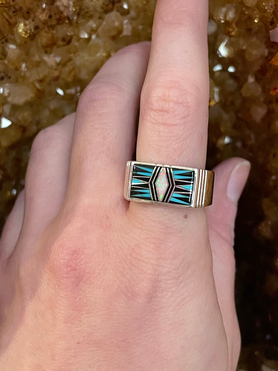 Turquoise & opal inlay ring