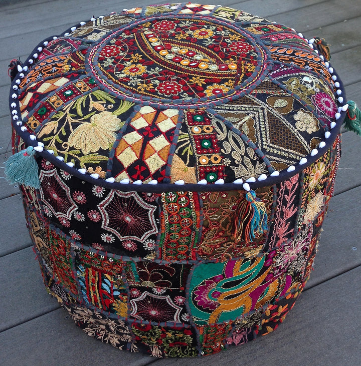 Patchwork Pouf Ottoman - Floating Lotus