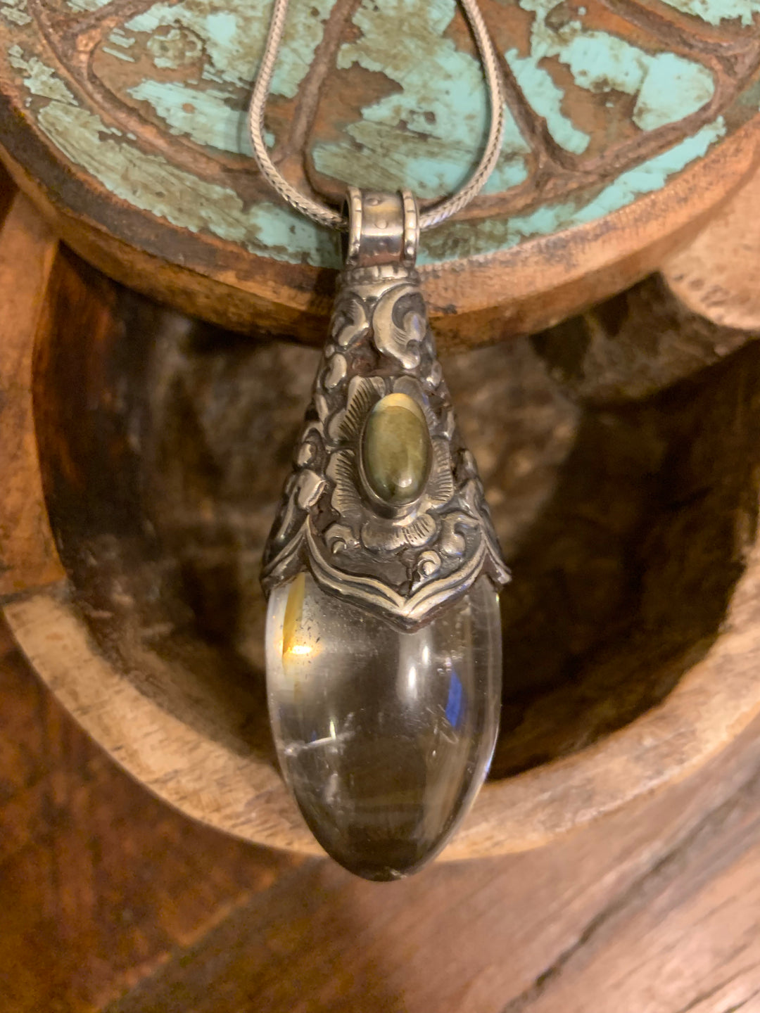 Crystal and Labradorite Pendant - Floating Lotus