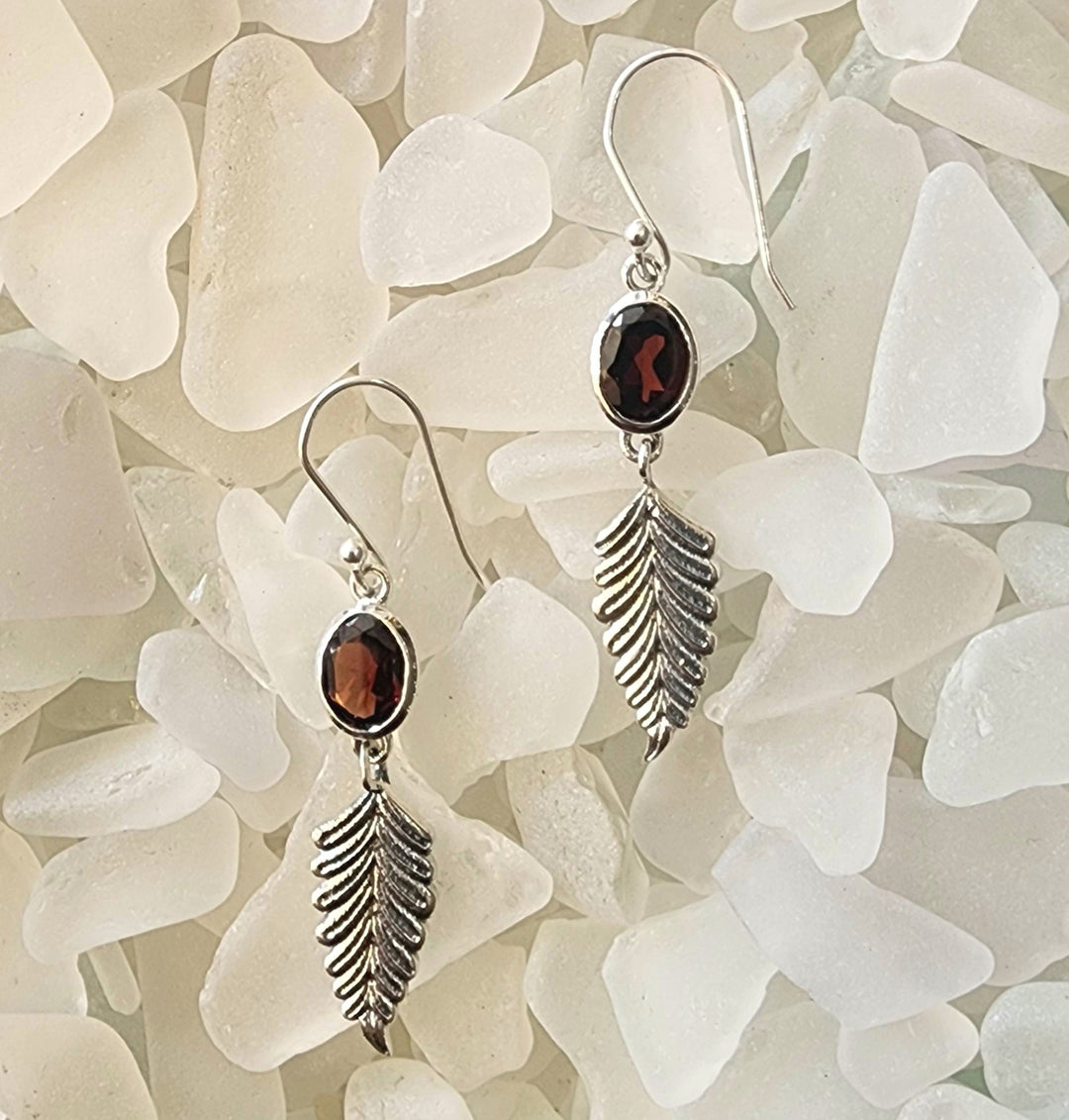 Sparkling Garnet Feather Earrings - Floating Lotus